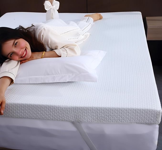 Twin XL Mattress Topper, Mattress Topper Twin XL 3 Inch High Density Memory Foam Mattress Pad Comfort Cooling, Bed Topper with Removable Cover, 4 Elastic Straps White, CertiPUR-US Certified