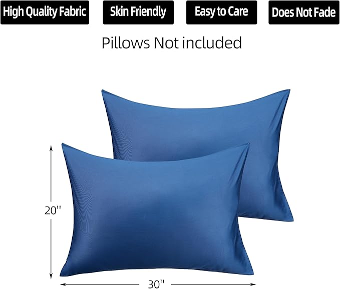 400 Thread Count Cotton Pillow Case Queen with Zipper, 30" L x 20" W, Cotton Pillow Protectors Cover- Set of 2 - Navy Blue - Pillows Not Included