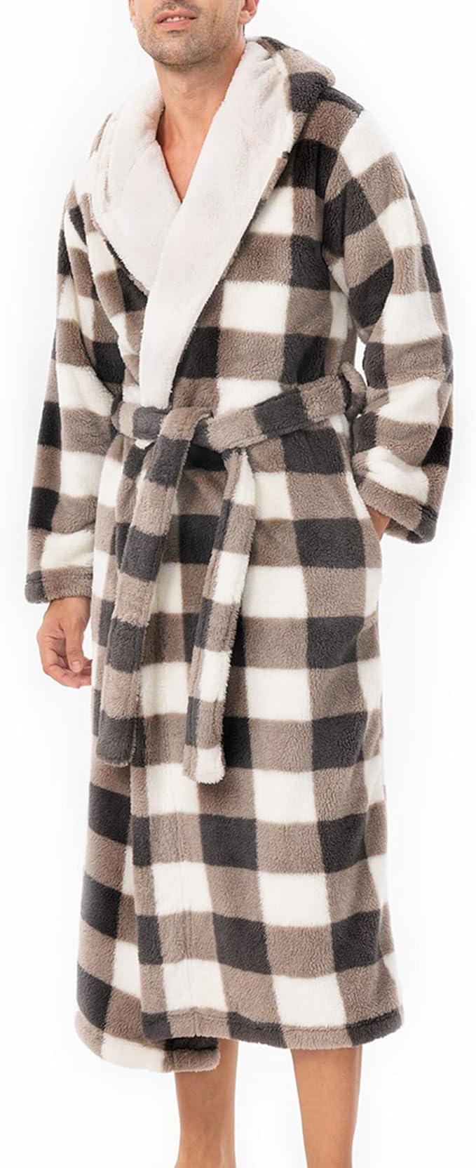 DAVID ARCHY Men's Hooded Robe Soft Coral Fleece Microfiber Bathrobe