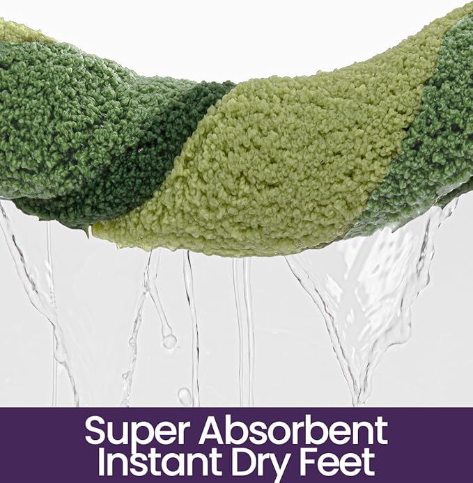 DEXI Bathroom Rugs Non Slip, 20x32 Washable Microfiber Bath Mat Quick Dry, Absorbent Ultra Soft Natural Mountains Bathmat for Shower Floor Tub Sink, Green