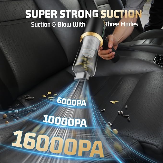 Car Handheld Vacuum Cordless: Car Vacuum Cleaner with 16000Pa Ultra-Strong Suction, Brushless Motor & HEPA Filter - Lightweight Design for Drivers and Office Workers - Bone Black