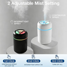 Portable Mini Humidifier, 300ml USB Cool Mist Small Humidifier with Colorful Lights. Perfect for Bedroom, Office, Plants, travel & Car (Black)