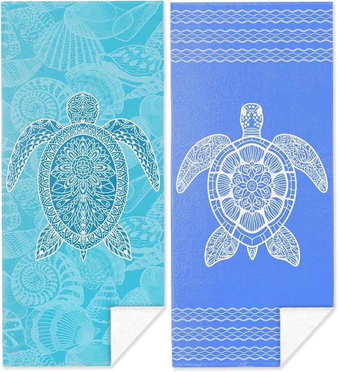 2 Pack Ocean Sea Turtle Beach Towel Microfiber Soft Thin Lightweight Quick Dry Oversized Swim Towels Beach Accessories Cruise Vacation Necessities for Bath Pool Camping Travel 32x71 inch