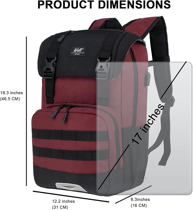 WOLT Laptop Backpack with USB Charging Port Fits Up to 17 Inch Laptop, College Backpack for Men Women, Computer Business Bookbag, Red