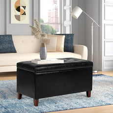 Joveco Storage Ottoman Bench, 33 Inches Faux Leather Rectangle Tufted Foot Stool for End Foot of Bed, Bedroom, Living Room, Black