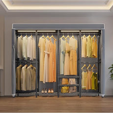 VIPEK V40LC Covered Clothes Rack with Dimmable LED Lights, Heavy Duty Garment Rack with Cover Portable Closet Wardrobe Clothing Racks for Hanging Clothes, Black Closet Racks with Grey Oxford Cover