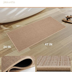 PADOOR Non-Slip Bath-Mats for Bathroom, Rubber-Backing Braided Absorbent Bathroom Mat Machine Washable Thin Bathroom Rugs Fit Under Door Quick Dry Bath Rugs for Floor, 24''x47'' Beige