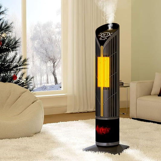 Auertech Space Heater with Humidifier & LED Light, 3 in 1 Portable Electric Heater with 3D Flame, Oscillating Room Heaters with Eco Mode, 28.5" Tower Heaters for Indoor Use Large Room, Office, Bedroom