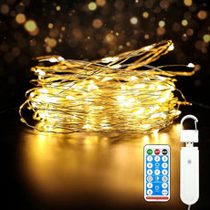 Rechargeable Fairy Lights Battery Operated, 33ft 100 LEDs String Lights with Remote, Waterproof, Mini Twinkle Lights for Bedroom, Christmas, Wedding, Indooor Outdoor Decor, Warm White