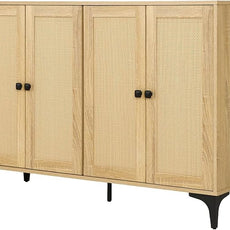 Rattan 2-Door Storage Cabinet Buffet - Boho Small Sideboard with Adjustable Shelves for Pantry Kitchen Entryway, Natural Weave 23.6