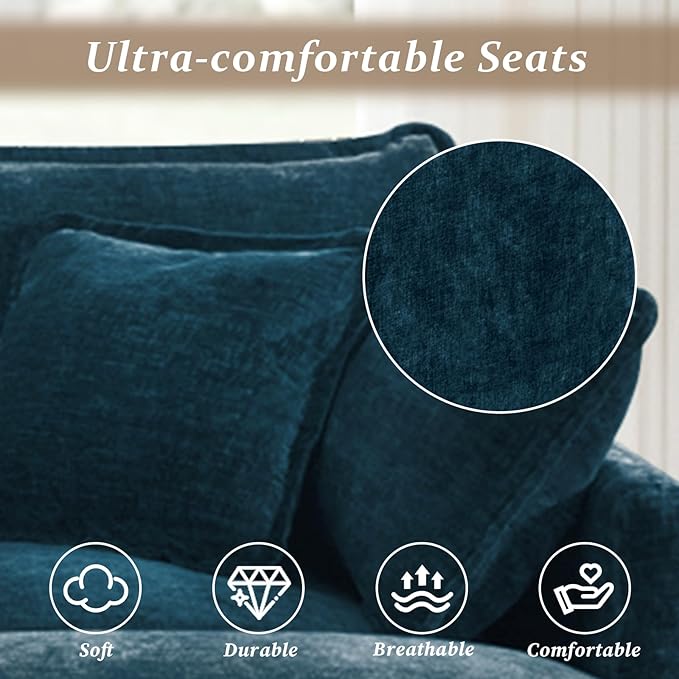 SoarFlash Chenille Sectional Sofa, Comfy L Shaped Modular Coush Sofa with Ottoman, Modern 4 Seat Couch Deep Seat Sofa Set for Living Room,Deep Blue