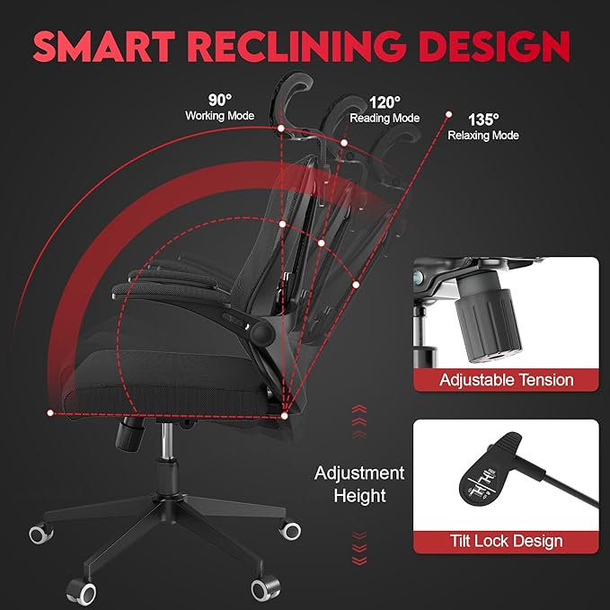 Ergonomic Office Chair - 400LB Comfy Desk Chairs with Adjustable Headrest and Lumbar Back Support, Mesh Computer Chairs with Wheels and Arms for Home Office, Study (669Black-With Headrest)