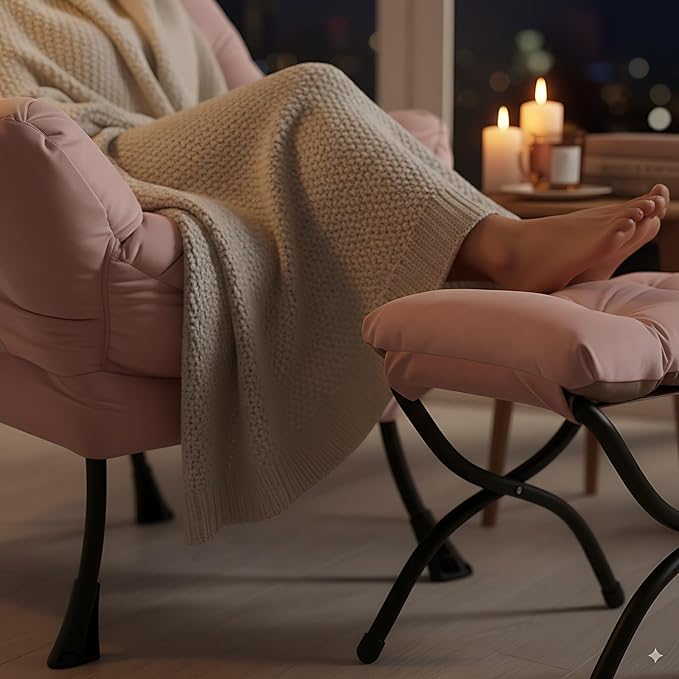 Lazy Chair and Ottoman, Large Accent Lounge Chair with Armrests and a Side Pocket, Modern Leisure Upholstered Sofa Reading Armchair with Footrest for Bedroom, Living Room, Dorm Rooms, Office