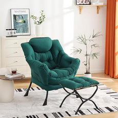 Cozy Lazy Chair and Ottoman, Large Contemporary Accent Lounge Chair Set, Leisure Upholstered Reading Armchair for Bedroom, Living Room, Dorm Rooms, Office