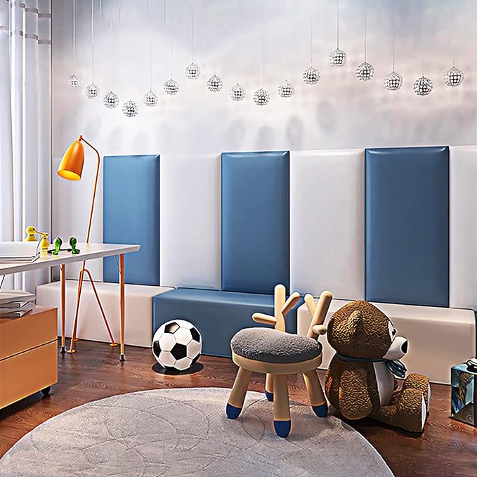 3D Anti-Collision Wall Padding, Peel & Stick Upholstered Panels, Queen Headboard, Playroom Decorative Protection, Pack of 2 Panels - 23.6' X 11.8' (Dark Gray Blue)