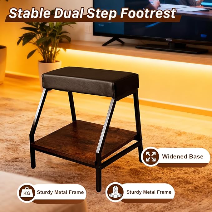 Double Step Under Desk Footrest - 15.7" H Ergonomic Adjustable Foot Stool for Office, Relieves Lower Back & Hip Pressure, Comfortabl Home Office Desk Computer Foot Rest