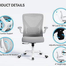 Ergonomic Office Chair - X-Shaped Computer Desk Chairs Comfy, Mesh High-Back Gaming Chair with Adjustable Lumbar Support, Executive Task Chair for Adults, Comfortable for Long Hours (White Grey)