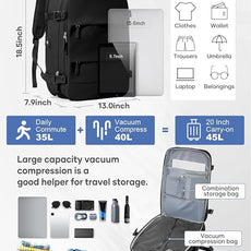 Vacuum Backpack Travel with Pump, Travel Backpack with Vacuum System, Carry on Luggage 18x14x8 Airline Approved Travel Bag, mochila de viaje compresion al vacio, Waterproof Laptop Backpacks,Black