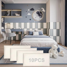 YLL Peel and Stick Upholstered Headboard - White 3D Anti-Collision Wall Padding Pack of 10 Panels - Soundproof Wall-Mounted Headboard