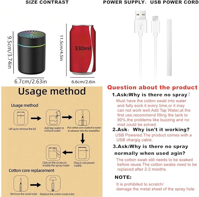 180ml Portable Small Humidifier with Colorful LED Night Light, USB Personal Desktop Humidifier for Car Home Office Travel, Auto Shut-Off, 2 Mist Modes, Super Quiet