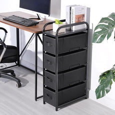 MAX Houser 4 Drawer Narrow Dresser Fabric Storage Tower Vertical Slim Storage Chest Organizer Nightstand Side/End Table Small Standing Organizer Removable Drawers Wood Top for Bedroom, Bathroom（Black)
