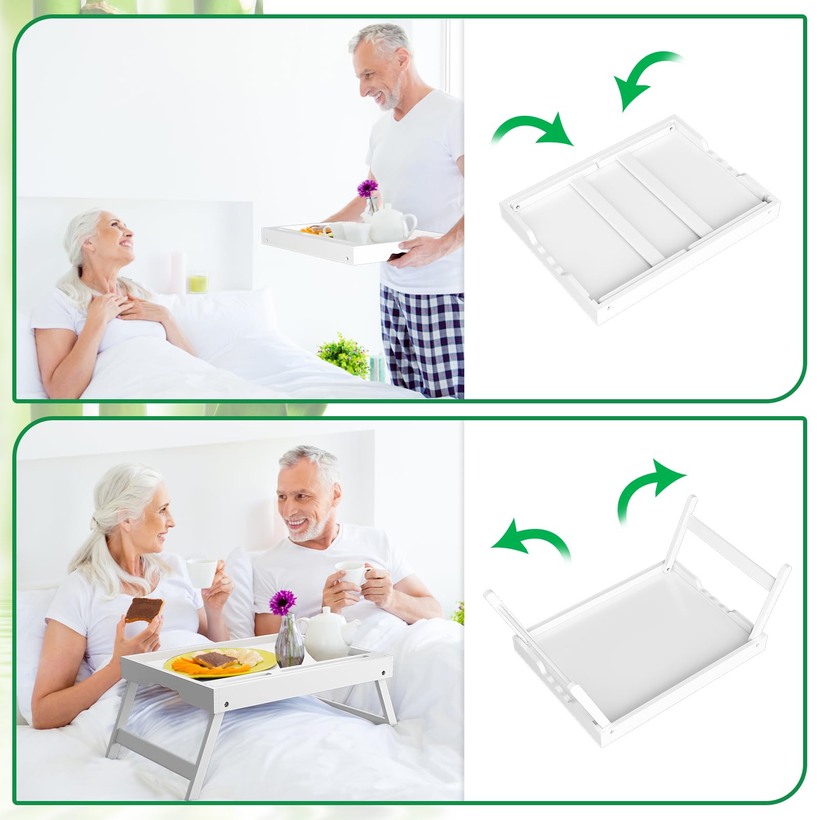 Bed Tray Table with Handles Folding Legs Bamboo Breakfast Food Tray with Media Slot for Platters,Laptop Desk,Snack,TV Tray Kitchen Serving Tray Dormly