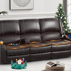 Recliner Sofa, 3 Seater Manual Reclining Sofa with 2-Tier Cushion, Reclining Couches for Living Room with Removable Console, Hidden Storage Space, Cup Holders - Brown