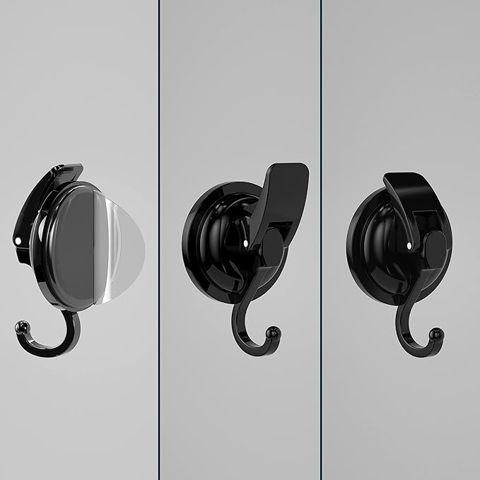 Heavy Duty Vacuum Suction Cup Hooks, Matte Black Plated Polished Super Suction for Kitchen Bathroom, 2 Pack