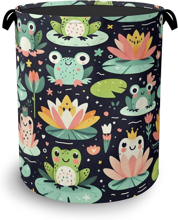 Funny Frog Laundry Basket,Foldable Oxford Cloth Tote Bag Laundry Hamper Clothes Storage Bucket Organizer for Bedroom Laundry Storage Dormitories 16" x 20.8"