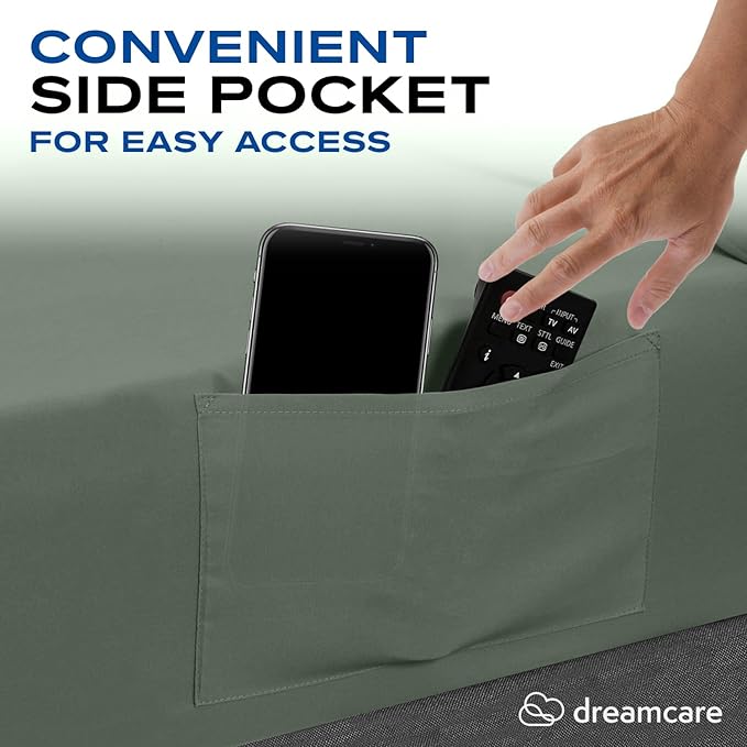 DREAMCARE Full Size Sheets Set - 4 Pcs Cooling Bed Sheets with Up to 15" Deep Pockets - Soft, Long-Lasting 100% Brushed Polyester with Side Pocket (Sage Green) DREAMCARE