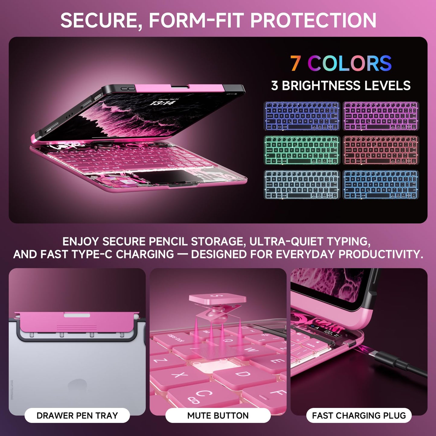 Transparent Keyboard Case for iPad 11” (10th & 11th Gen) – 360° Rotating, Backlit, Trackpad
