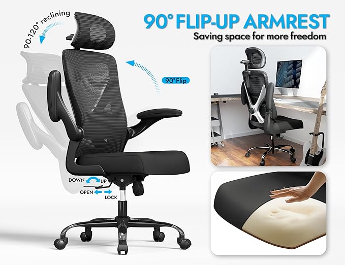 Ergonomic Office Chair - X-Shaped Computer Desk Chair Comfy, Gaming Chair, Office Chair with Lumbar Support, Mesh Office Chairs with Headrests, Desk Chair for Long Hours (Black Silver)