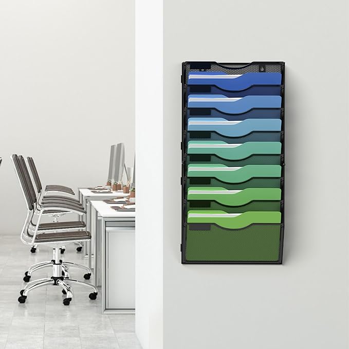 Kuntine.B Wall File Organizer (Black, 8 Tier)