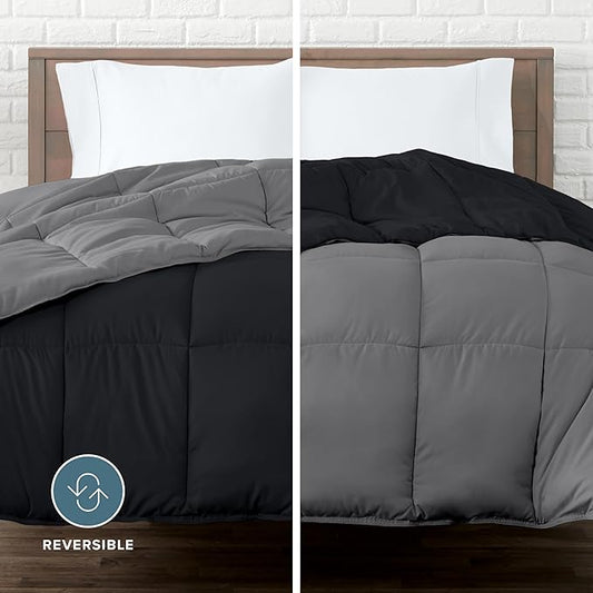 Bare Home Queen Comforter - Reversible Colors - Goose Down Alternative - Ultra-Soft - Premium 1800 Series - All Season Warmth - Bedding Comforter (Queen, Black/Grey)