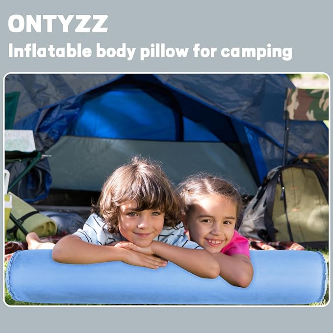 ONTYZZ Inflatable Short Body Pillow, Short Pillow for Bed, Oval Bolster Pillow for Good Sleeping and Back/Neck Support, 2pcs Blue