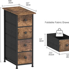 GiftGo Narrow Dresser Vertical Slim Dresser Chest of Drawers Skinny Storage Tower for Small Spaces Gaps Closet Bedroom Bathroom Small Fabric Drawer Unit (Rustic Brown, 4 Drawers)