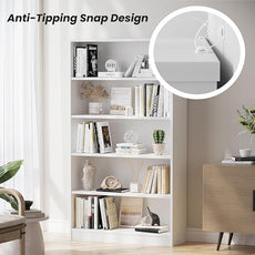 Farini 60 Inch Tall Bookcase,5 Shelf Bookshelves,Adjustable Bookshelf for Home Office,White