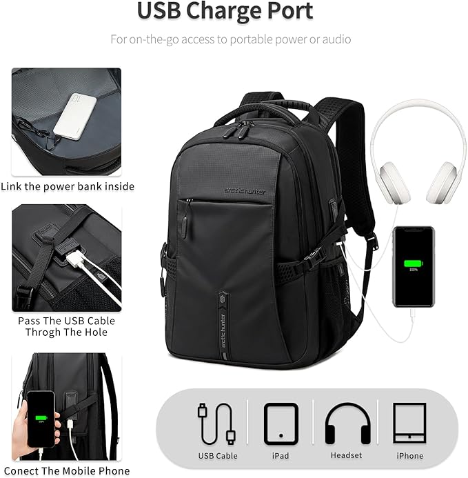 ARCTIC HUNTER AH Business Laptop Backpack for Men Work Commuting, 30L Large Travel Carry On Backpack Flight Approved for Airplane, Professional Adult College Backpacks Casual Daypack, Black