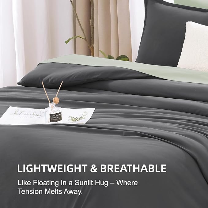 Litanika Comforter Set, Lightweight Solid Bedding Comforter Set, Fluffy Down Alternative Bed Set, Dark Grey, Super King