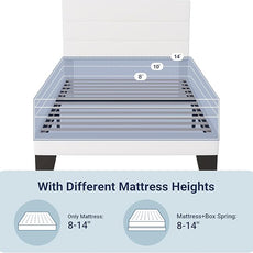 Allewie Twin Size Platform Bed Frame with Velvet Upholstered Headboard and Wooden Slats Support, Fully Upholstered Mattress Foundation/No Box Spring Needed/Easy Assembly, White