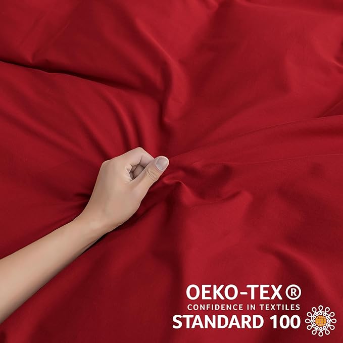 JELLYMONI Cotton Duvet Cover Twin Size - Crimson Red Comforter Cover with Button 100% Washed Cotton 2PCS Breathable Soft Solid Bedding Set Duvet Cover 68×90in & 1 Pillowcase (NO Comforter)