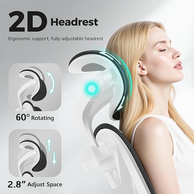 Ergonomic Office Chair High Back Desk Chair with Lumbar Support, Breathable Mesh Computer Chair with Adjustable Armrests Height, Reclining Swivel Big and Tall Gaming Chair for Home Office(White)