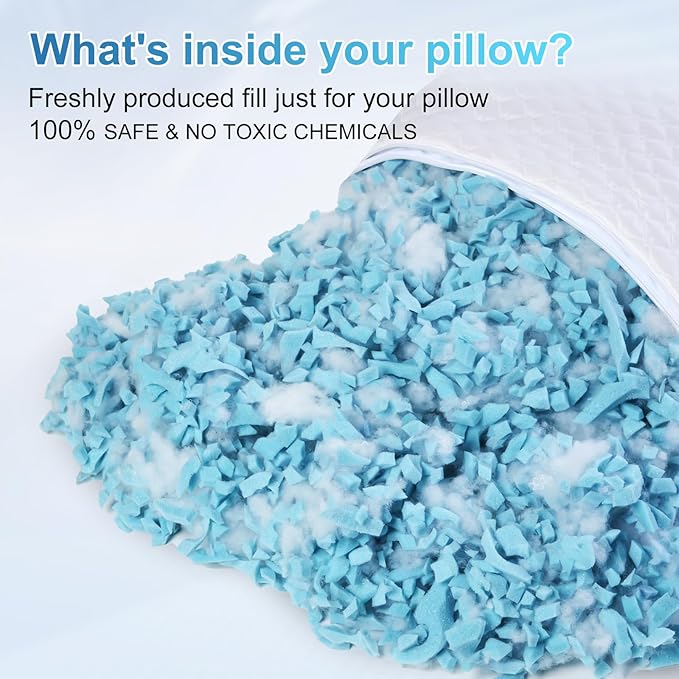 NTCOCO Cooling Bed Pillows King Size Pack of 2 for Sleeping Shredded Memory Foam Bed Pillows Adjustable Gel for Side Stomach Back Sleepers Washable Removable Cover