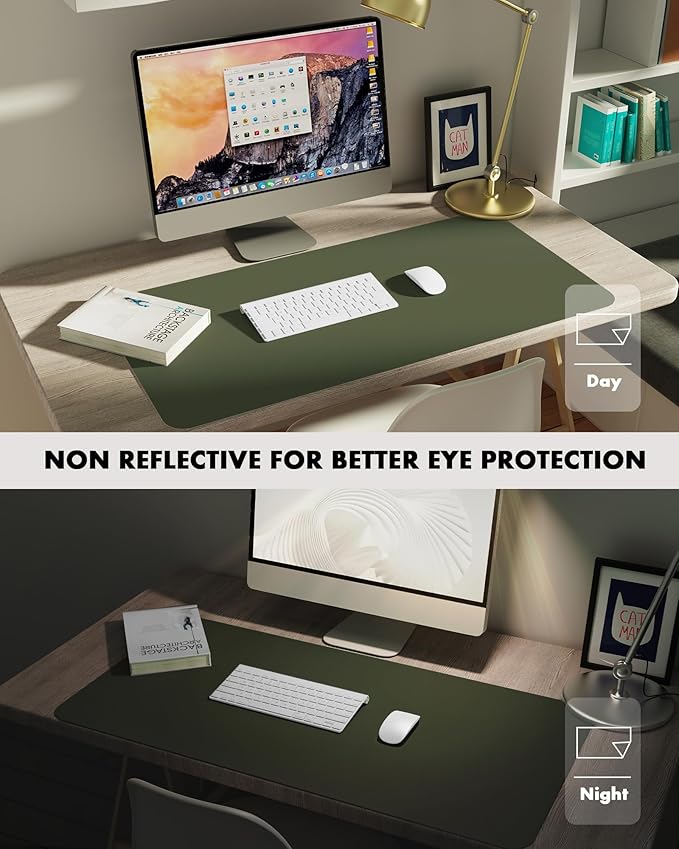 YSAGi Double-Sided Desk Pad, Leather Desk Mat, Eco Cork Desk Pad Protector, Large Mouse Pad for Desk, Waterproof Desk Blotter Pad, Desk Writing Pad(Dark Green, 47.2" x 23.6")