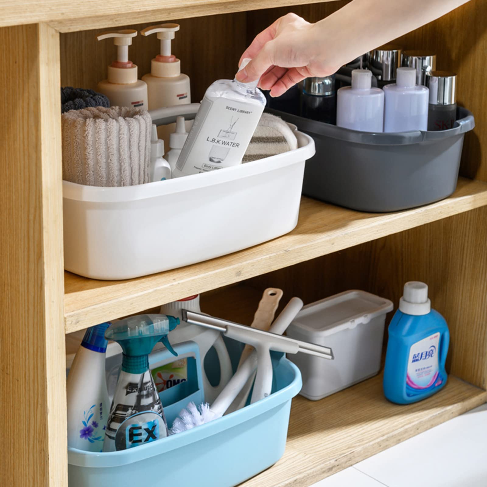 JiatuA Large Cleaning Supplies Caddy Portable Shower Basket Supply Organizer with Handle Plastic Bucket Tool Storage for Bathroom, Bedroom, Kitchen, College Dorm, Garden, Dark Gray Dormly