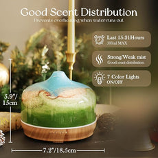 Porseme 500ml Glass Essential Oil Diffuser Aromatherapy Ultrasonic Cool Mist Humidifier 15-21 Running Hours Waterless Auto-Off Air Diffusers for Sleeping Yoga Office Working Spa and Rest (Blue Grass)