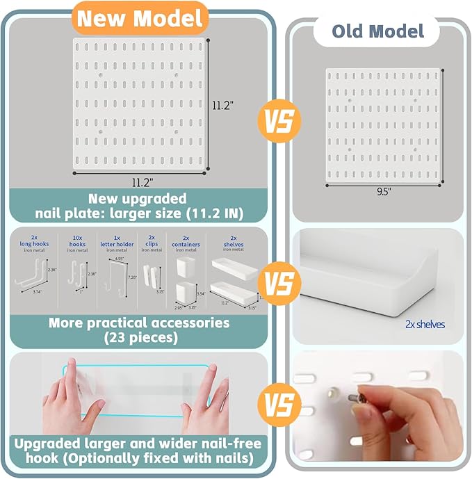Nafenai Pegboard Combination Wall Organizer Kit,2 Pieces Pegboard and 11 Accessories Modular Hanging,Wall Mount Display Pegboard Panel for Home Office