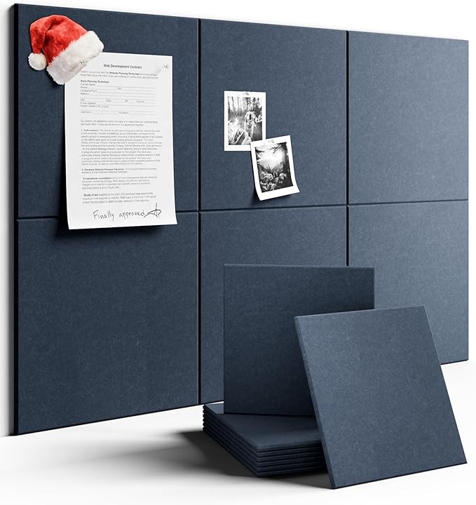 Large Felt Bulletin Board 36" x 24" Cork Board Alternative-6 Pack with 40 Safe Removable Adhesive Tabs, Cork Boards for Walls Cork Board for Home Office Classroom Pin Board-Navy Blue