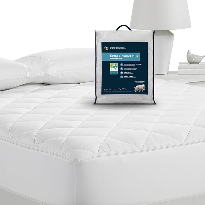 Serta Air Dry Extra Comfort Plus 100% Cotton Fabric Quilted Mattress Pad, Cooling and Breathable Mattress Cover, Moisture Wicking Protection with 18" Deep Pocket, Full, White