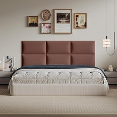 12-Piece Light Brown Linen Upholstered Headboard King Size, Wall Mounted Panel Set, Warm Fabric Headboard & Wall Decor for Bedroom